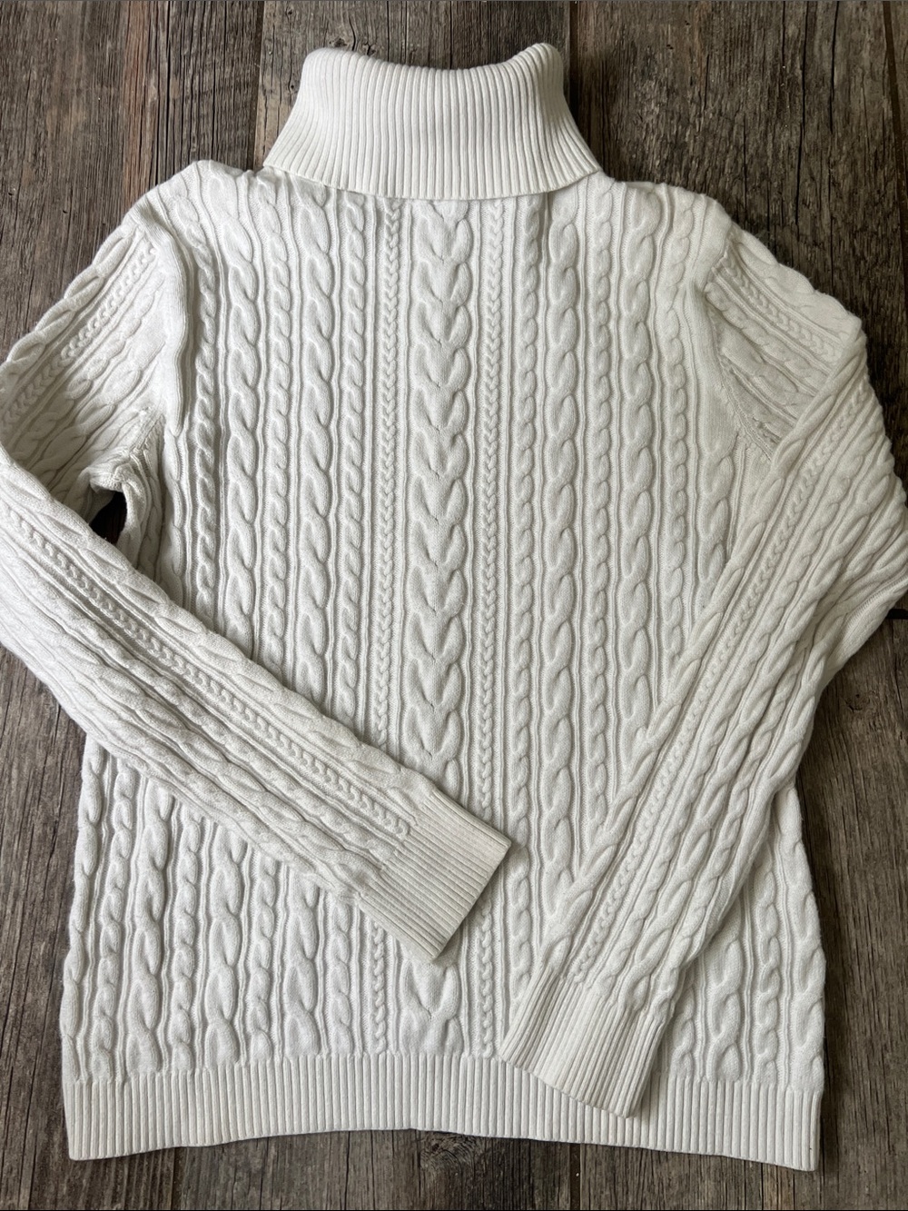 Lands' End Cream Cable-Knit Turtleneck Sweater